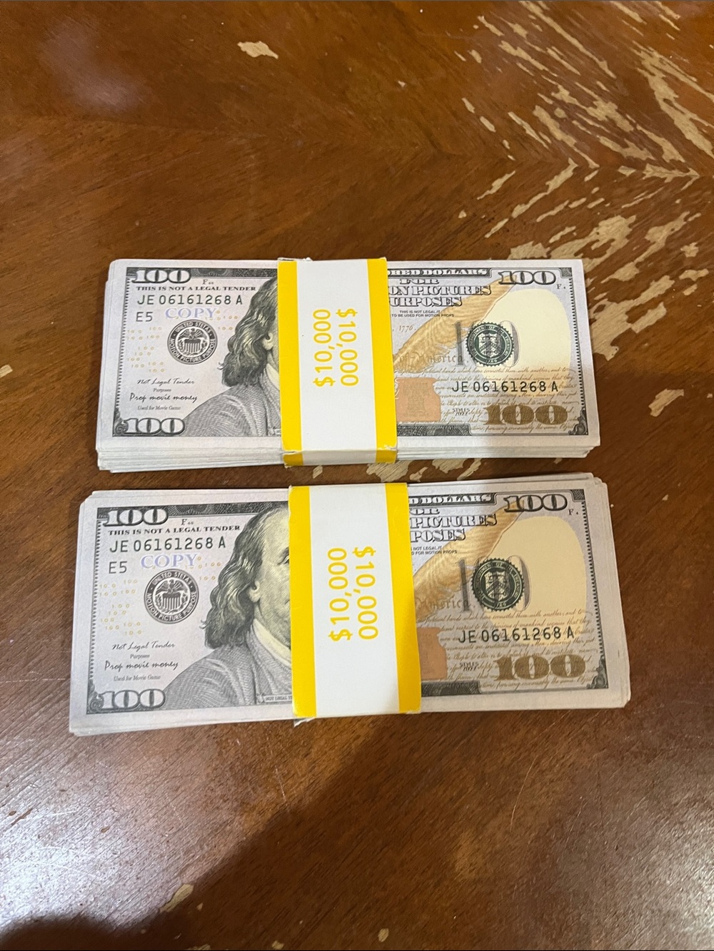 Amazon Decorative Faux $100 Stacks with Yellow Bands ($20,000)